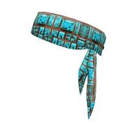 Bright Aqua Blue Turquoise Print Sports Head Tie,Adjustable Sports Headband for Sports, Fitness, Working Out, Yoga