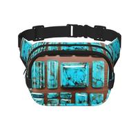 Bright Aqua Blue Turquoise Print Square Double Layer bag Waist Bag Trendy Pack Travel Bag with Adjustable Bel, Black, One Size