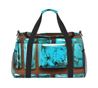 Bright Aqua Blue Turquoise Print Versatile Hand Bag Lightweight Portable Foldable Shoulder Tote Travel Camping