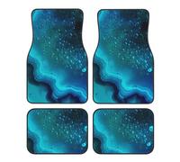 Bright Aqua Blue Turquoise Printed Car Foot Mat 4 Piece - Anti-Slip Crystal Velvet Automotive Floor Mats for Most Cars SUVs Trucks, Universal Full Set Vehicle Carpet