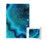 Bright Aqua Blue Turquoise Printed Jigsaw Puzzle with Storage Box, Wooden Puzzle for Adults and Kids, 300 Pieces Family Fun Decorative Game