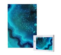 Bright Aqua Blue Turquoise Printed Jigsaw Puzzle with Storage Box, Wooden Puzzle for Adults and Kids, 1000 Pieces Family Fun Decorative Game