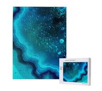 Bright Aqua Blue Turquoise Printed Jigsaw Puzzle with Storage Box, Wooden Puzzle for Adults and Kids, 500 Pieces Family Fun Decorative Game