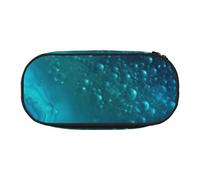Bright Aqua Blue Turquoise Printed Oxford Fabric Pencil Case with Spacious Design for School, Office, Travel - Multi-Use Stationery & Makeup Pouch