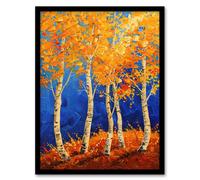 Bright Autumn Birch Trees Forest Oil Painting Framed Art Print Artery8 Orange W12 inch x H16 inch