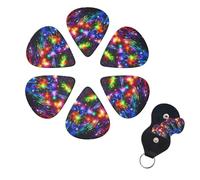 Bright Beautiful Colorful Art Guitar Picks 6 Pack, 0.71mm Thickness Celluloid Bass Pick with Leather Guitar Pick Holder Keychain Abstract Art Pics Plectrum for Acoustic Electric Guitar, Ukulele, Bass