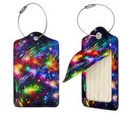 Bright Beautiful Colorful Art Luggage Tag 2 PCS PU Leather Suitcase Tags Identifiers Travel Tags with Privacy Protection and Stainless Steel Loop Luggage Bag Tag for Women Men