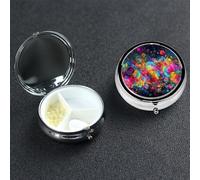 Bright Beautiful Colorful Art Pill Box 3 Compartment Round Metal Pill Case for Purse & Pocket, Portable Medicine Organizer Travel Pillbox Daily Pill Container Holder to Hold Vitamins, Fish Oil