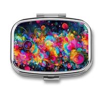 Bright Beautiful Colorful Art Pill Organizer Container for Travel, Metal 2 Compartment Square Pill Case, Portable Mini Medicine Box Pill Storage Case for Purse Pocket, Supplement Storage
