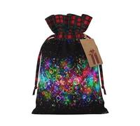 Bright Beautiful Colorful Art Print Christmas Imitation Burlap Gift Bag With Drawstring And Gift Tag,For Wrapping Candies