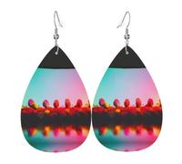 Bright Beautiful Colorful Art Print Leather Teardrop Dangle Earrings Fashion