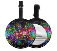 Bright Beautiful Colorful Art Print Luggage Tag Round Leather Luggage Tag Easy Identification & Privacy Protection for Suitcases Easy to Identify Privacy Cover Id Label