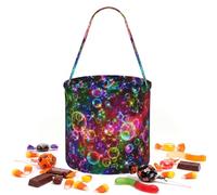 Bright Beautiful Colorful Art Printed Round Candy Bags,Halloween Party | Handled Round Candy Bags In Lightweight Twill,Roomy For Sweets,Snacks,And Small Party Favors