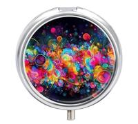 Bright Beautiful Colorful Art Round Pill Box for Home, 3 Compartment Pill Case