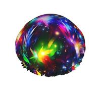 Bright Beautiful Colorful Art Shower Caps for Women Reusable Waterproof Shower Bonnet Large Elastic Bath Caps Double Layers Bathing Hair Caps Designed for all Hair Lengths with PEVA Lining