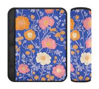 Bright Blue Background Orange Pink Flowers 2 Pack seat Belt Shoulder Strap pad More Comfort Driving for Auto Protector para cinturón de carro