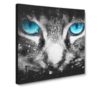 Bright Blue Cat Eyes Paint Splash Canvas Print | Gallery Wrapped 30mm Frame Wall Art | 20x20 inches | Ready to Hang | Modern Animals Picture | Living Room Bedroom Lounge Office