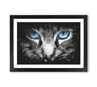 Bright Blue Cat Eyes Paint Splash Framed Print | A2 Black Framed Wall Art | Ready to Hang | Modern Animal Picture | Living Room Bedroom Lounge Office