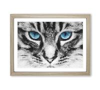 Bright Blue Cat Eyes Painting Modern Art Framed Print | A4 Oak Framed Wall Art | Ready to Hang | Modern Animal Picture | Living Room Bedroom Lounge Office