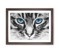 Bright Blue Cat Eyes Painting Modern Art Framed Print | A4 Walnut Framed Wall Art | Ready to Hang | Modern Animal Picture | Living Room Bedroom Lounge Office