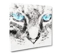 Bright Blue Cat Eyes Watercolour Canvas Print | Gallery Wrapped 30mm Frame Wall Art | 20x20 inches | Ready to Hang | Modern Animals Picture | Living Room Bedroom Lounge Office