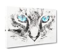 Bright Blue Cat Eyes Watercolour Canvas Print | Gallery Wrapped 30mm Frame Wall Art | 30x20 inches | Ready to Hang | Modern Animals Picture | Living Room Bedroom Lounge Office