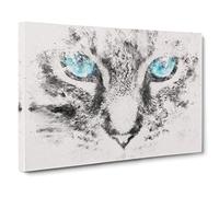 Bright Blue Cat Eyes Watercolour Canvas Print | Gallery Wrapped 30mm Frame Wall Art | 30x20 inches | Ready to Hang | Modern Animals Picture | Living Room Bedroom Lounge Office