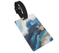 Bright Blue Gold Luggage Tag PVC Travel Bag Tag with Strap ID Card Label for Suitcase Backpack Carry On Baggage Identifier