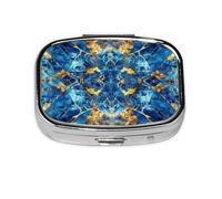 Bright Blue Gold1_1 Square Mini Pill Case, Compact Metal Pocket Pill Box with 2 Compartments for Travel