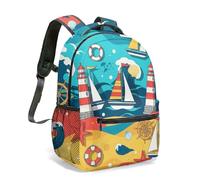 Bright Blue Lighthouse Sailboat 16 Inch Rucksack All Over Print Nautical Ocean School Bag for Kids Travel Art Daypack (03)