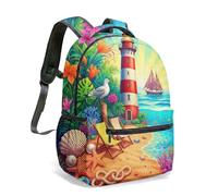Bright Blue Lighthouse Sailboat 16 Inch Rucksack All Over Print Nautical Ocean School Bag for Kids Travel Art Daypack (02)