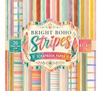 Bright Boho Stripes Scrapbook Paper: 20 Double-Sided Sheets, 20 Unique Designs, 8.5" x 8.5" Decorative Craft Paper For Junk Journal, Gift Wrapping, ... With Watercolor Stripes, Pinstripes & Grids