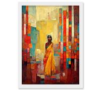 Bright Bold Woman Yellow Saree Sari Hindu Muslim Skirt Dress Painting Artwork Framed Wall Art Print A4 Artery8 White One Size