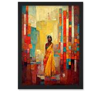 Bright Bold Woman Yellow Saree Sari Hindu Muslim Skirt Dress Painting Artwork Framed Wall Art Print A4 Artery8 Black One Size