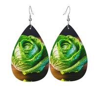 Bright Cabbage Print Leather Dangle Earrings - Lightweight Teardrop Costume Earrings for Parties, Valentine's Day