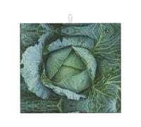 Bright Cabbage Print Microfiber Dish Drying Mat,Absorbent Quick Dry Kitchen Counter Mat,Non Slip Foldable Drainer Pad