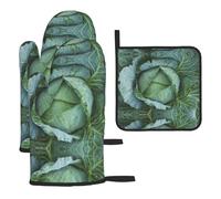 Bright Cabbage Print Oven Mitts And Pot Holders 3pcs Set,Heat Resistant 500°f Kitchen Gloves For Cooking Baking