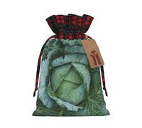Bright Cabbage Print Plaid Burlap Bag With Drawstring Christmas Burlap Pouches For Birthday Party Favors Gift