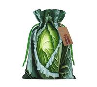 Bright Cabbage -Print Reusable Burlap Pouches - Rustic Wedding Favor Bags For Celebrations, Personalized Drawstring Bags Kraft Tag.
