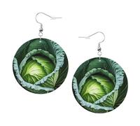 Bright Cabbage Round Faux Leather Earrings Personalized Double-Side Dangle Earrings Lightweight Drop Earrings for Holiday Birthday Christmas Party Gifts for Her