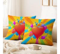 Bright, Cartoon, Vibrant Cushion Covers Set of 2 Pack 40 x 40 CM - No Pillow Insert Decorative Covers Heart, Stripe for Sofa Bed Couch Outdoor Home Decorations