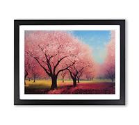 Bright Cherry Blossom Trees Framed Print | A2 Black Framed Wall Art | Ready to Hang | Modern Floral Picture | Living Room Bedroom Lounge Office