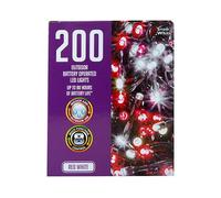 Bright Cold White & Red 200 Led Outdoor Battery Timer Lights - (1 Pc.) - Energy-efficient & Weather-resistant - Perfect For Festive Celebrations & Stunning Ambience