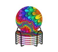 Bright Color Coaster for Drinks, Round Absorbent Ceramic Stone Coasters Set Of 6 With Holder For For Various Cups, Home Decor, 4 In Round Shape