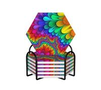 Bright Color Coaster for Drinks, Round Absorbent Ceramic Stone Coasters Set Of 6 With Holder For For Various Cups, Home Decor, 4 In Round Shape