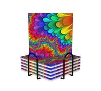 Bright Color Coaster for Drinks, Round Absorbent Ceramic Stone Coasters Set Of 6 With Holder For For Various Cups, Home Decor, 4 In Round Shape