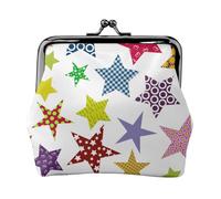 Bright Colored Stars, PU Leather Coin Purse, Small Wallets, Change Pouch with Kiss Lock Clasp Buckle, Change Purse