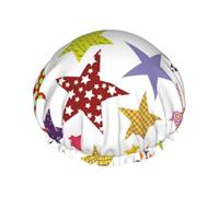 Bright Colored Stars,Shower Cap Nightcap Double Layer Waterproof Elastic Bath Cap Reusable Hair Cap