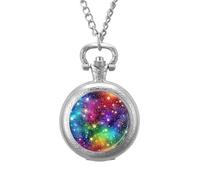 Bright Colorful Abstract Galaxy Universe Pocket Watch Vintage Quartz Pocket Watches with Chain for Men Women Silver-Style