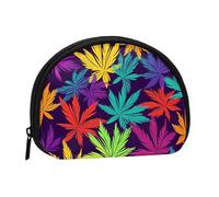 Bright Colorful Weed Pattern Coin Purse with Zipper Mini Coin Pouch Small Change Wallet for Men Women Coin Bag Personalized Credit Card Bags Everything Storage Pouch for Headset ID Key Lipstick